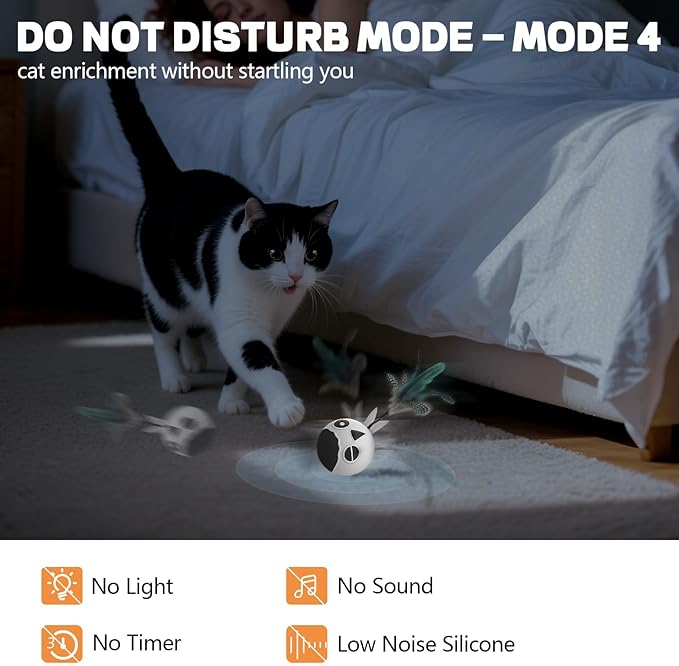 KiwiLove Cat Toys, Interactive Kitten Toys Indoor Cats, USB Rechargeable Electronic Smart Exercise Toy, Motion Activated Fast Moving Chirping Stimulating Light, 2 Feather Tails (White)