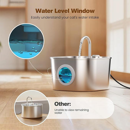 HOOISE Cat Water Fountain with 8 Filters + 5 Sponges,Small Pet Waterer Dispenser Fountains for Drinking Cats Indoor Metal Automatic Waterer Bowl 24/7 Running Auto Kitty Watering Supplies Quiet Pump