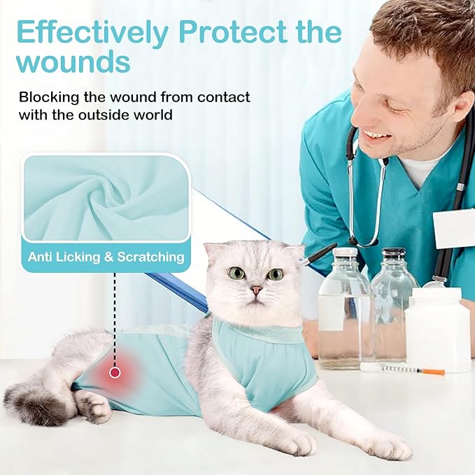 Coppthinktu Cat Recovery Suit Cat Onesie for Cats After Surgery, Breathable Cats Surgery Recovery Suit Female for Abdominal Wounds, Kitten Surgical Suit E-Collar Alternative After Spay Anti Licking