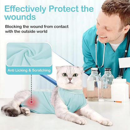 Coppthinktu Cat Recovery Suit Cat Onesie for Cats After Surgery, Breathable Cats Surgery Recovery Suit Female for Abdominal Wounds, Kitten Surgical Suit E-Collar Alternative After Spay Anti Licking