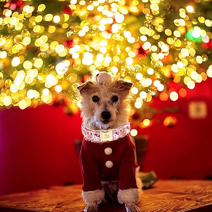 Elegant little tail Christmas Dog Collar, Pink Deer Print Pet Collar Dog Durable Cute Dog Collars Winter Holiday Male or Female Pet Gift Adjustable Dog Collar for X-Small Puppy