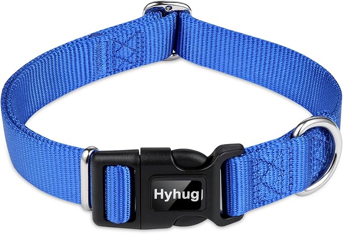 Hyhug Small Dog Collar Quick-Release Blue| Heavy-Duty Nylon Puppy Collar, Adjustable & Durable Pet Supplies for Boy & Girl Dogs (Small, Bright Blue)