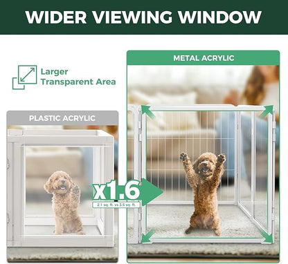 FXW Acrylic & Wire Mesh Indoor Dog Playpen, Heavy Duty 24 Inch 8 Panels Metal Dog Pen for Puppy and Small Dogs, White│Patented