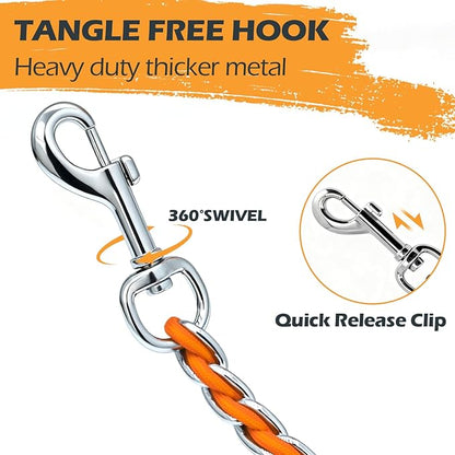Dog Leash Chew Proof, Chain Leash Anti Chew Dog Leash for Large Dogs Heavy Duty, Indestructible Metal Leash Anti Bite Chain Link with Woven Cord Soft Padded Handle (Orange, 4FT)
