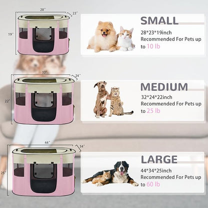 Pet Dog Cat Playpen with Waterproof Pad,Portable Puppy Kitten Rabbit Crate and Other Small Animals Kennel Cage Tent for Indoor Outdoor Travel Camping,Water-Resistant Breathable Shade Cover (Pink S)