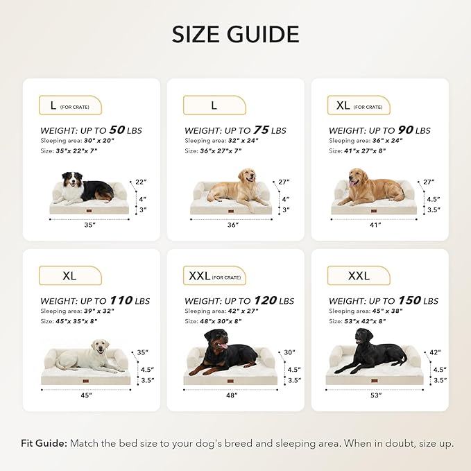 Casa Paw Orthopedic Dog Beds for Extra Large Dogs, Waterproof Egg Crate Foam XL Dog Bed with Sides 45x35Inch, Big Dogs Couch Beds with Removable Washable Cover and Nonskid Bottom, Beige