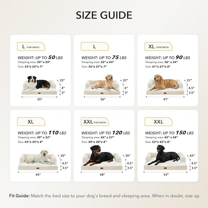 Casa Paw Orthopedic Dog Beds for Large Sized Dogs, Waterproof Egg Crate Foam Large Dog Couch Beds with Comfy Bolster 36x27Inch, Washable Pet Beds with Removable Cover and Nonskid Bottom, Beige