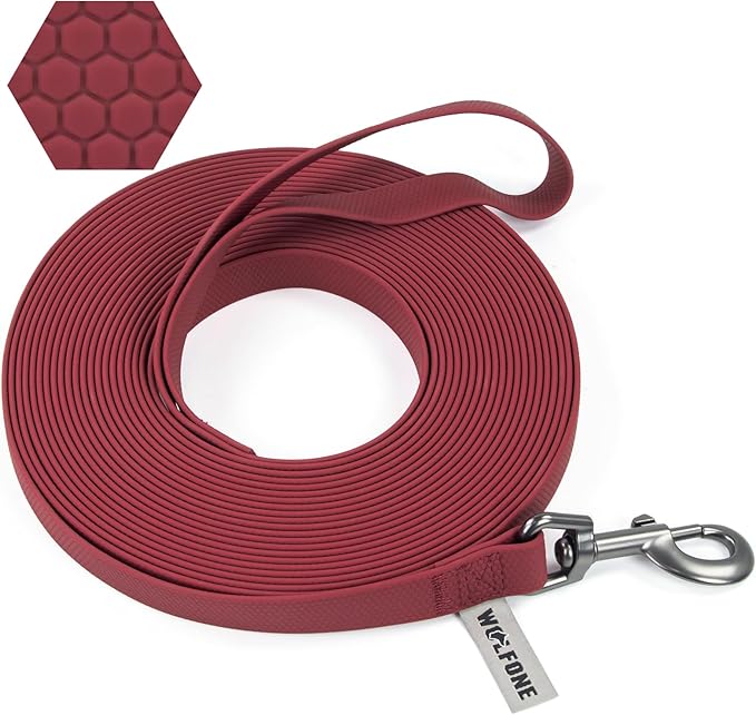 Wolfone 15m Dark Red Heavy Duty Robust Training Dog Leash with Anti-Slip Handle，Waterproof Long Dog Leash for Outdoor Activities