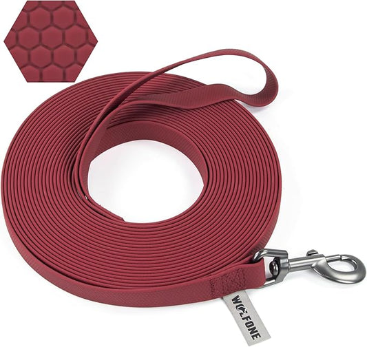 Wolfone 15m Dark Red Heavy Duty Robust Training Dog Leash with Anti-Slip Handle，Waterproof Long Dog Leash for Outdoor Activities