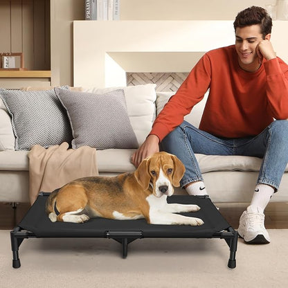 Love&go Elevated Dog Bed with Metal Frame, Cooling Raised Pet Cot for Dog and Cat (M - Black, Medium-29.9x19.5x5.5 inch)