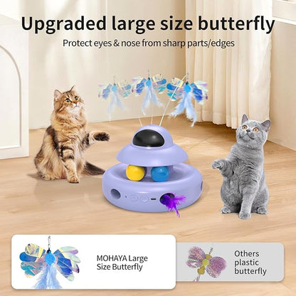 MOHAYA Cat Toy,Purple 4-in-1 Interactive,Cat Toys for Bored Indoor Adult Cats,Electric Flying Butterfly,Rechargeable Automatic Toy,Moving Ambush Feather,Track Balls