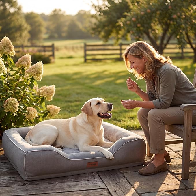 42 Inch XL Orthopedic Dog Bed for Large Dogs Up to 80lbs,Cooling Gel Memory Foam Dog Couch Bed with 4-Sided Bolster,Waterproof Washable Cover,Non-Slip Bottom,Grey