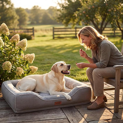 42 Inch XL Orthopedic Dog Bed for Large Dogs Up to 80lbs,Cooling Gel Memory Foam Dog Couch Bed with 4-Sided Bolster,Waterproof Washable Cover,Non-Slip Bottom,Grey