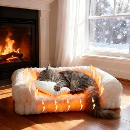 QOKO Cat Bed, Cat Beds for Indoor Cats, Winter Self Warming Pet Sofa Bed, Washable Medium Pet Bed for Puppy and Small to Large Kitten with Anti-Slip Bottom, Fits Up to 65lbs Pets