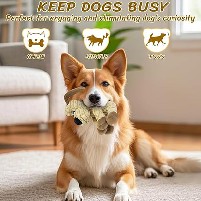 MeetYooo Squeaky Stuffed Dog Toys, Chew Toy for Large Medium Small Breeds, Plush Dog Toys to Keep Them Busy, Puppy Teething Dog Toy, Crinkle Dog Toy (Khaki Dog)