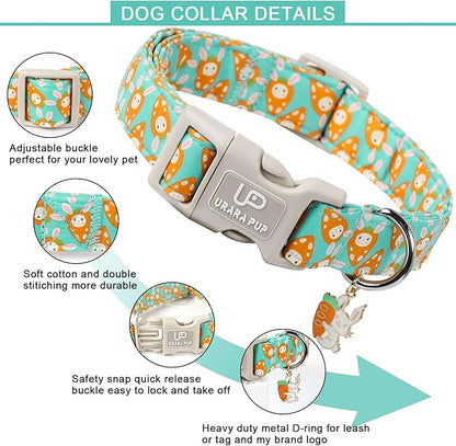 Easter Dog Collar, Lovely Cotton Easter Carrot Adjustable Puppy Collar for Girl Boy Dog, Adorable Carrots Collar for Small Medium & Large Dogs