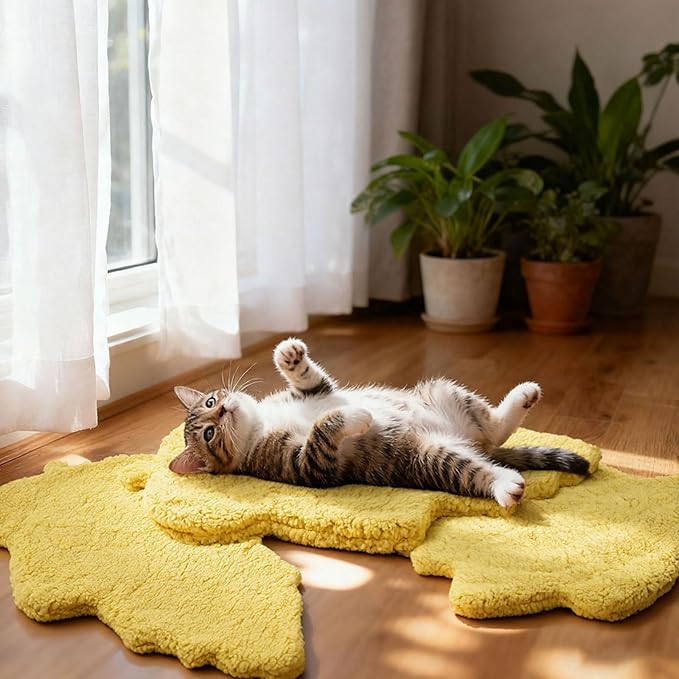 BrightRow 3 Pack Self Warming Pet Bed Leaf Shape Self Heating Cat Dog Mat Washable Thermal Sleeping Pad for Indoor Outdoor Hedgehog, Bunny, Sugar Glider, Rat, Chinchilla(Light Yellow,Small-16 x20)