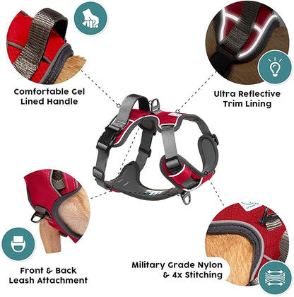 Embark Adventure Dog Harness, Reflective Trim No Pull Dog Harness for Large Dogs - Military Grade Nylon, Front Clip with Gel Lined Handle.