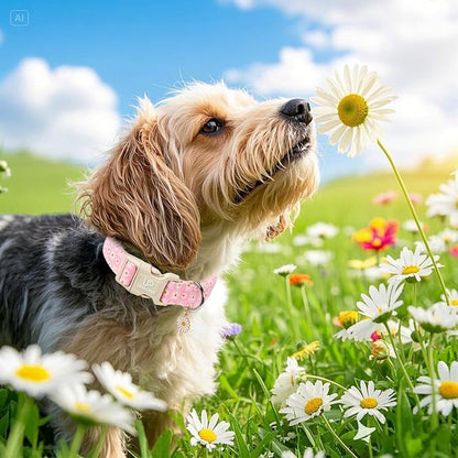 UP URARA PUP Pet Collar-Summer Daisy Dog Collars-Pink Grid Puppy Collar-Adjustable, Sturdy & Cute Girl Boy Dog Collars for Outdoor Fun