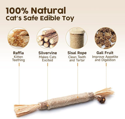 Potaroma 3 Pack Natural Silvervine Sticks Cat Toys, Catmint Silvervine Blend Sticks, Catnip Kittens Chew Toys Teeth Cleaning, Matatabi Dental Care Cat Treat Edible Kitty Lick Toys, Package May Vary
