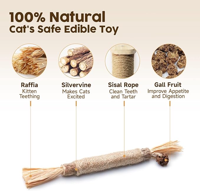 Potaroma 6 Pcs Natural Silvervine Sticks Cat Toys, Catmint Silvervine Blend Sticks, Kittens Chew Toys for Teeth Cleaning, Matatabi Dental Care Cat Treat, Edible Kitty Lick Toys