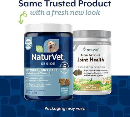 NaturVet Senior Advanced Joint Health Dog Supplement – Includes Glucosamine, MSM, Chondroitin, Collagen – Helps Supports Canine Joint Health Function – 120 Ct. Soft Chews