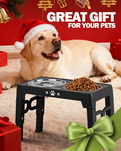 Elevated Dog Bowls, Dog Feeder with 1*Stainless Steel Dishes & 1*Slow Feeder Bowl, 5 Heights Adjustable Raised Stand for Medium Large, Food Dishes with Non-Slip Feet