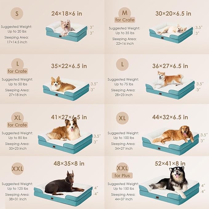 EHEYCIGA Orthopedic XL Dog Beds, Waterproof Memory Foam Dog Bed for Extra Large Dogs, Non-Slip Bottom and Egg-Crate Foam Big Pet Couch Bed with Washable Removable Cover, Turquoise Blue