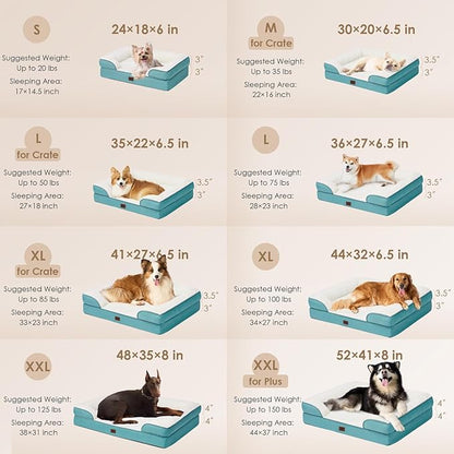 EHEYCIGA Orthopedic XL Dog Beds, Waterproof Memory Foam Dog Bed for Extra Large Dogs, Non-Slip Bottom and Egg-Crate Foam Big Pet Couch Bed with Washable Removable Cover, Turquoise Blue