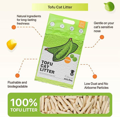 Michu Tofu Cat Litter Natural Clumping Tofu Cat Litter, Fast Clumping and Easily Scoop-able 5.5lb/88oz 5 Scents - Peach, 6 Pack
