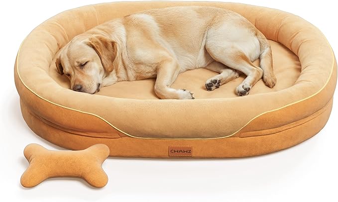 CWAWZ Jumbo Orthopedic Dog Bed, Big Dog Beds for Extra Large Sized Dogs with Full-Surround Bolsters, Dual-Sided Dog Cooling Bed with Memory Foam, Washable Pet Sofa Couch with Nonslip Bottom, Brown