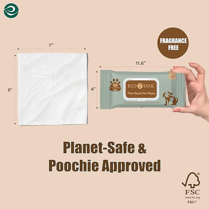 ECO SOUL Pet Wipes for Dogs & Cats, Unscented Large Cleaning Wipes with Aloe & Glycerin | Alcohol & Chlorine Free | Pack of 1 (100 Wipes) (Pack of 2)