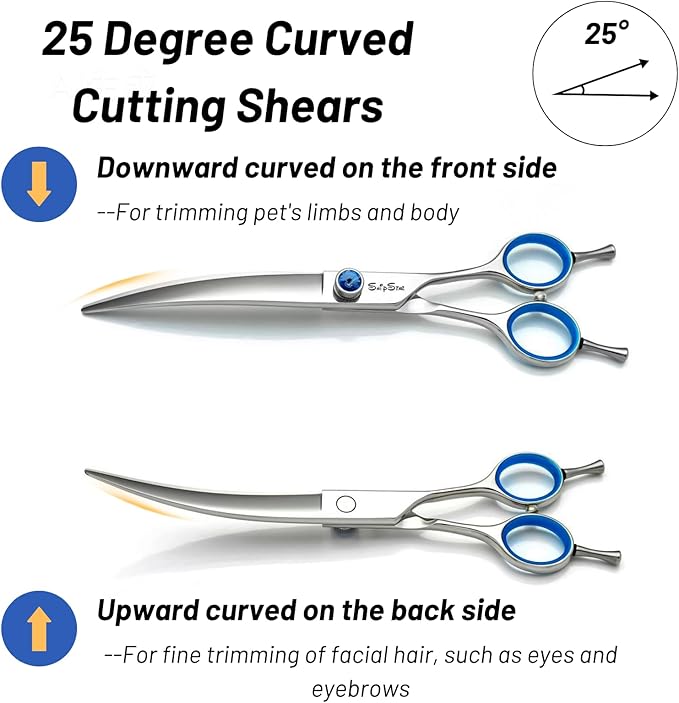 7.5inch 25° Curved Dog Grooming Scissors Professional, Japanese VG10 Stainless Steel Sharp Dog Scissors for Grooming Groomer, Comfortable Ergonomic Handle, Pet Shears for Dogs Cats Face Paws Cutting