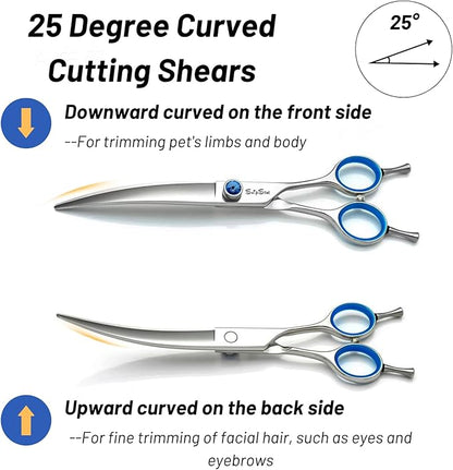7.5inch 25° Curved Dog Grooming Scissors Professional, Japanese VG10 Stainless Steel Sharp Dog Scissors for Grooming Groomer, Comfortable Ergonomic Handle, Pet Shears for Dogs Cats Face Paws Cutting