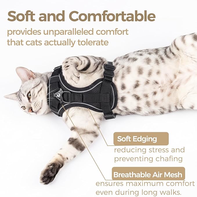 pangdi Cat Harness and Leash Set Escape Proof Tactical Small Kitten Harness Emotional Support Cat Vest, Black, S