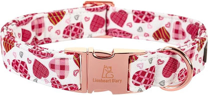 Lionheart glory Valentine Collar, Cookie Hearts Dog Collar for Medium Cute Dog Collars Spring Female Pet Gift Adjustable Heavy-Duty Dog Collar Holiday