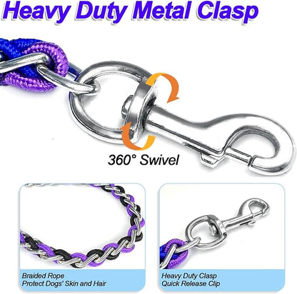 Dog Leash Rope Chain, Nylon Rope Metal Chain for Pet Leads. 6ft Heavy Duty Chew Proof Training Walking for Medium Large Dogs. (Medium, Purple&Black)