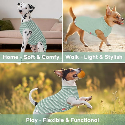 KYEESE 2Pack Waffle Dog Shirts for Small Dogs Stretchy Dog T-Shirts Lightweight Pet Tank Top Sleeveless Striped Dogs Shrit Vest Breathable, Large, Green+Striped