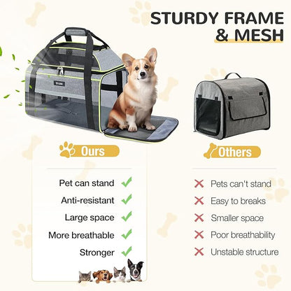 Lekereise Top-Expandable Pet Carrier 17x11x9.5 Inch Alaska Hawaiian Airline Approved Soft Sided Underseat to 12lbs Travel Carriers for Small Cats and Dogs with Locking Safety Zippers Anti-Scratch Mesh