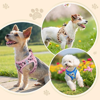 BEAUTYZOO Step in Dog Harness and Leash Set,Reflective Dog Harness No Pull No Choke Puppy Harness for Small Medium Large Dogs Cats,Soft Padded Mesh Vest Harnesses for Girl and Boy Pets, Leopard Pink S