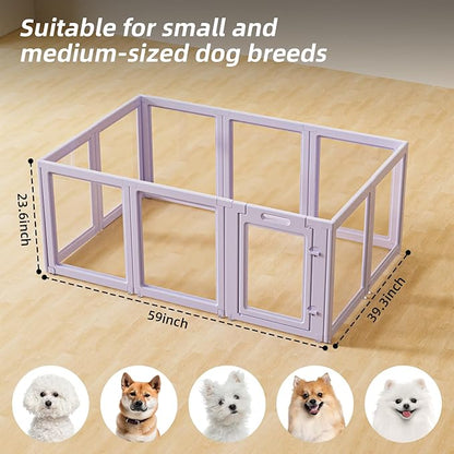 LoveTail DIY Clear Acrylic Dog Playpen House,Quick Easy Assembly and Disassembly,Strong Floor Suction,Indoor and Outdoor Use,Easy Cleansing Puppy Fence (Purple, 23.6" H, 10PCS)