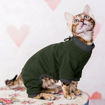 PUMYPOREITY Sticky Hair Cat Clothes, Prevent Hair Loss Cat Pajamas, Soft Cat Sweaters for Cats Only, Cat Hair Sticky Onesie, Cat Recovery Suit After Surgery, Green, 2XL