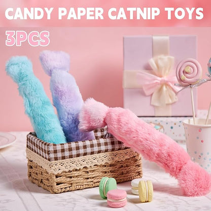 PATTEPOINT Cat Kicker Toy 3Pcs, Candy Shape Catnip Toys for Cats, Catnip Toys with Crinkle Paper. Indoor Kitten Toy Kicker Pillows.