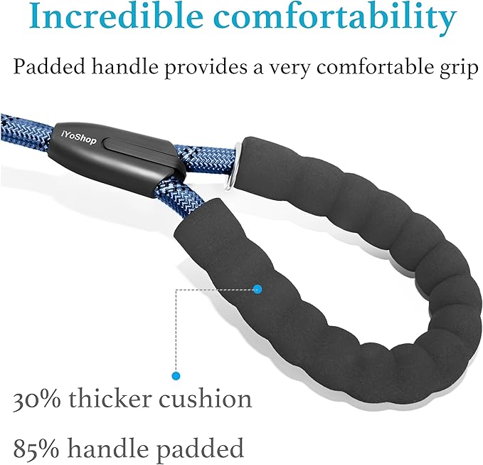 iYoShop Dual Dog Leash - 360° Swivel, No Tangle Walking Leash with Shock Absorbing Bungee for Two Dogs (Large, 25-150 lbs, True Navy)