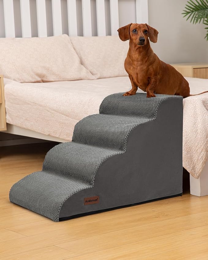 Aodisman Dog Stairs Ramp for Bed and Couch,4 Step Dog Steps for Small Dogs,Pet Stairs with Non-Slip Bottom for Old Cats,Indoor Pet Steps,Comfort,Durable,17.4" H,Grey