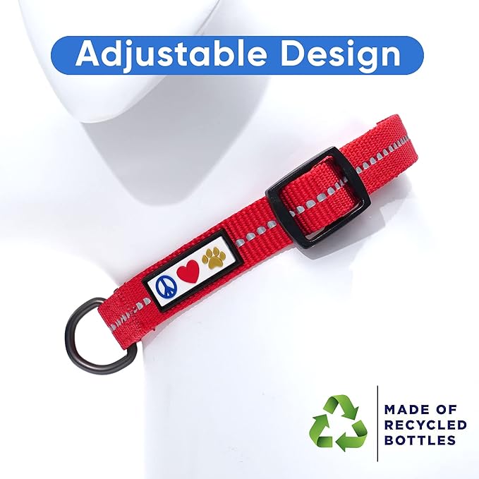 Pawtitas Recycled Dog Collar with Reflective Stitched Puppy Collar Made from Plastic Bottles Collected from Oceans Small Red Chili