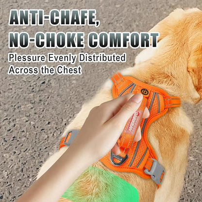 BARKBAY No Pull Dog Harness Large Reflective Dog Harness with Front Clip and Easy Control Handle for Walking Training Running with ID tag Pocket(Orange,XL)