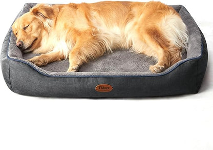 Tidore Orthopedic Dog Beds for Medium Dogs, Durable Egg Crate Foam Sofa Dog Bed wit Washable Removable Cover,Waterproof Lining,Pet Bed for Large Dogs (Dark Grey-Velvet, 39.4" L x 31.5" W x 7.4" Th)