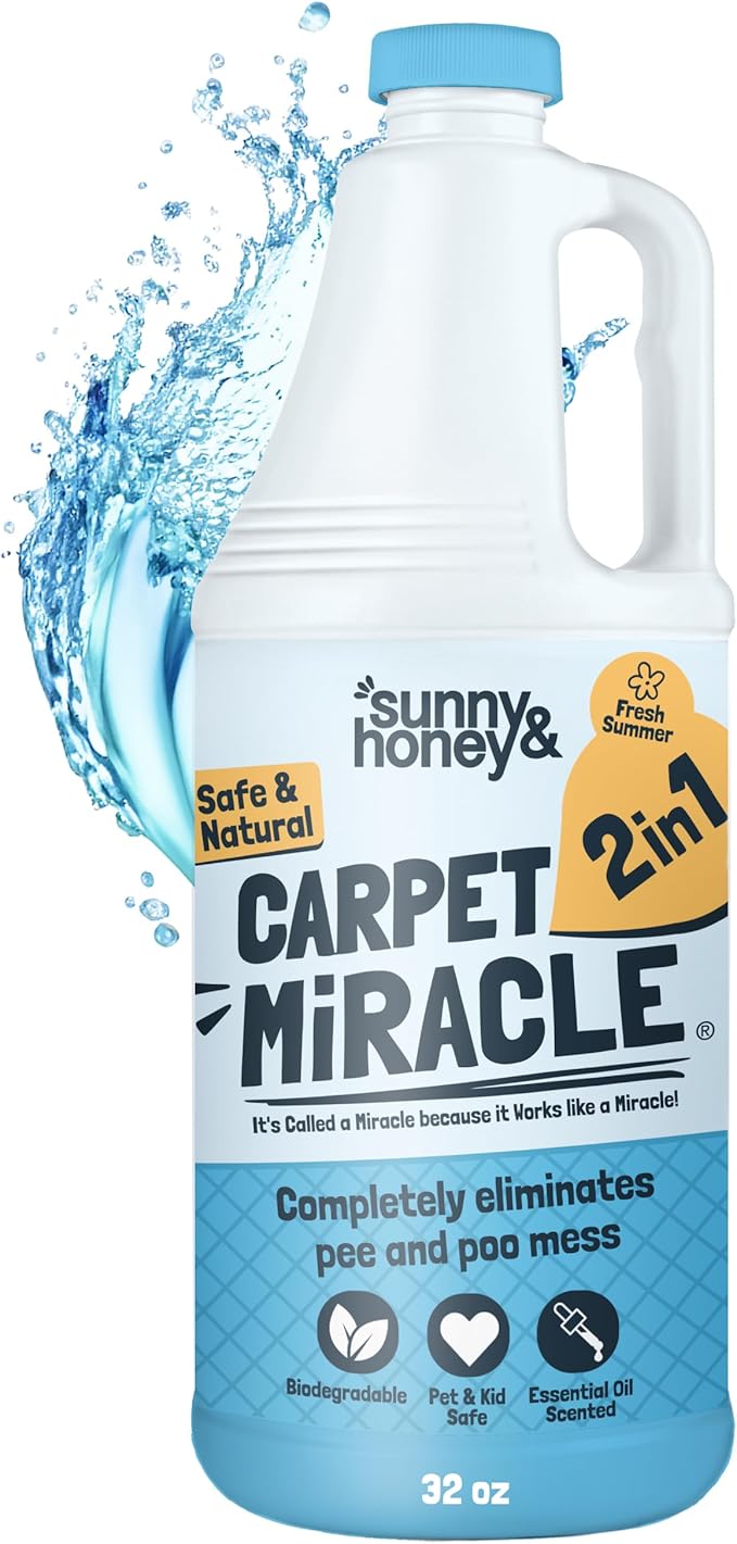 Sunny & Honey Carpet Cleaner Solution - Rug Shampoo & Upholstery Cleaning Solution - Pet Surface Odor Eliminator & Pet Stain Remover (32 fl oz, Fresh Summer Scent)