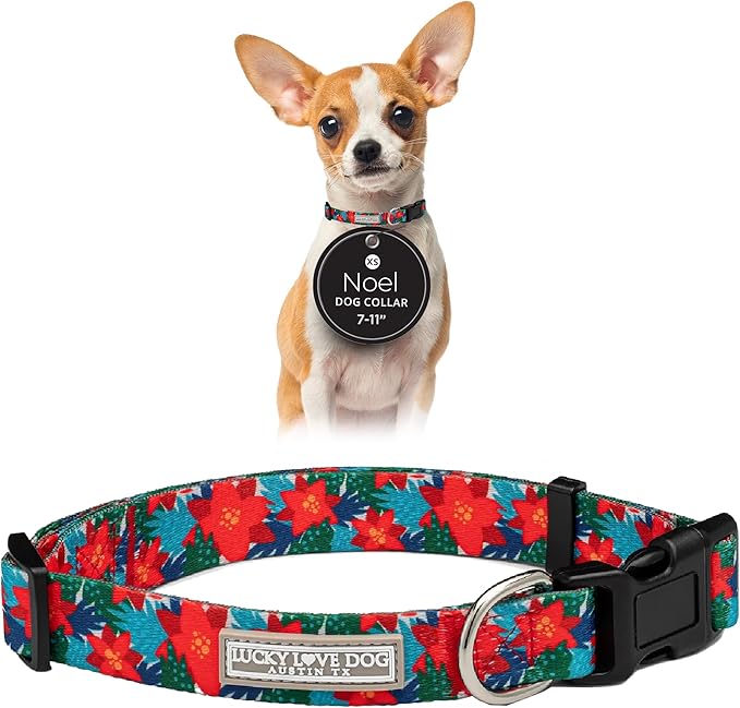 Lucky Love Dog - Adjustable Dog Collar with Easy Click Noel for Small Ones, Durable, & Comfortable for Male & Female Dogs, Pet Collar for Puppies & Adult Dogs - Noel, XS